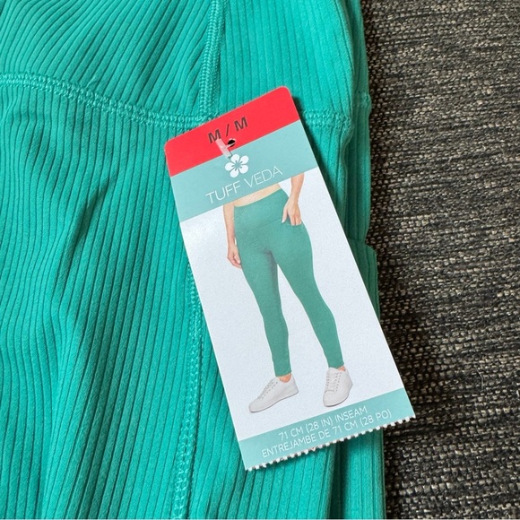 Tuff Athletics Ribbed Teal Leggings with Pockets - Picture 2 of 5